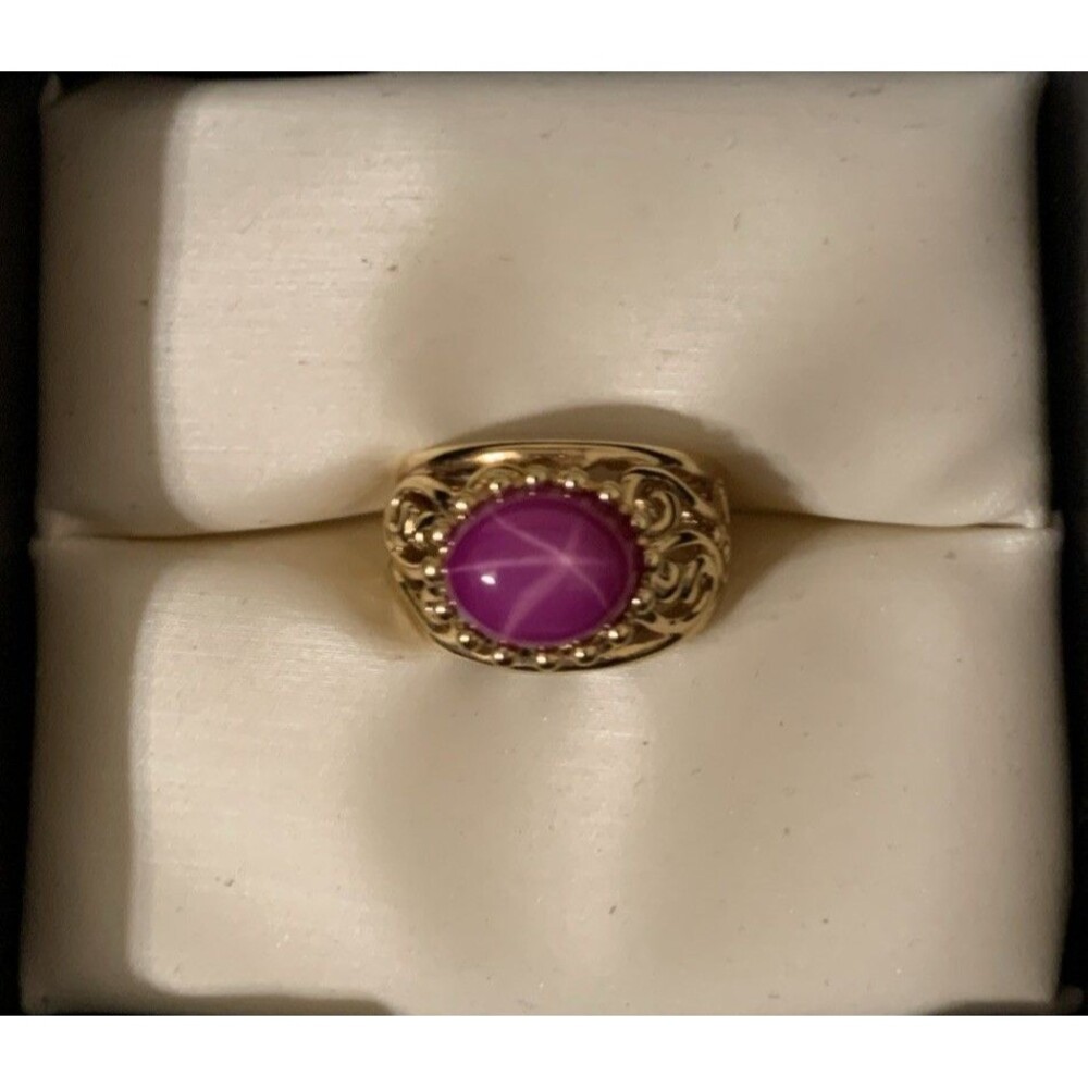 Ross Simons Sterling Silver Pink Star Sapphire Ring Gold Plated Filigree 5